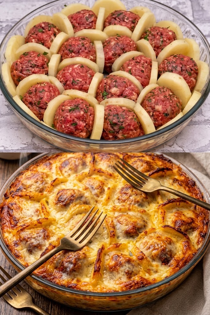 Baked Meatball and Potato Ring Casserole 1 Baked Meatball and Potato Ring Casserole