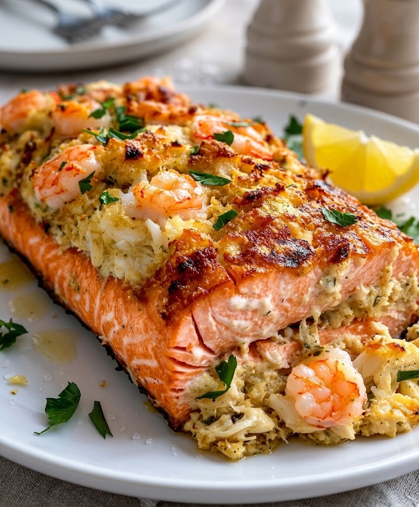 Crab and Shrimp Stuffed Salmon
