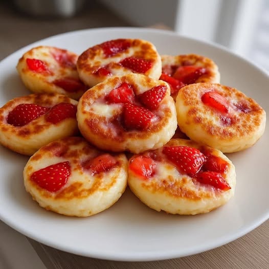 Strawberry Vanilla Cottage Cheese Pancake Bites – Sweet, Fluffy & High-Protein