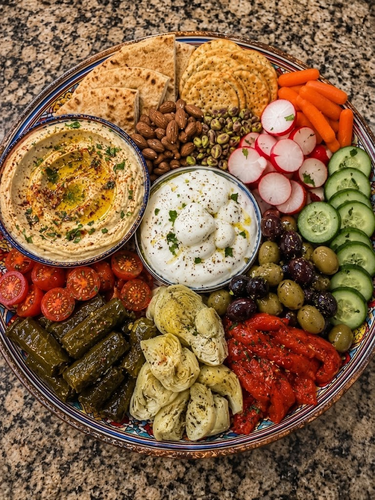 Mediterranean Mezze Platter with Hummus, Olives & Burrata 🫒🧀