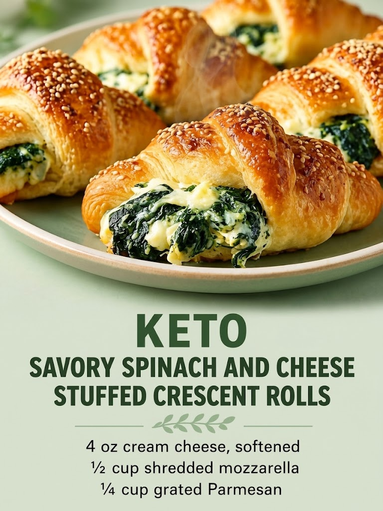Keto Savory Spinach and Cheese Stuffed Crescent Rolls 🥐🧀🌿