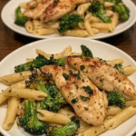 Garlic Parmesan Chicken with Roasted Broccoli Penne 🍗🧄🧀🥦