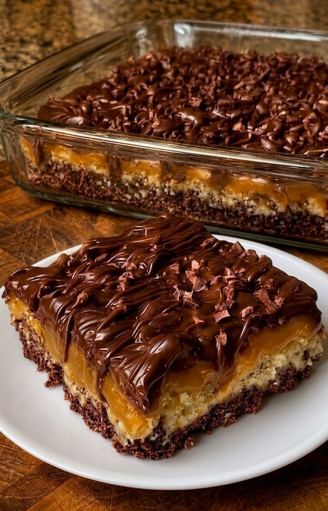 Chocolate Caramel Cheesecake Bars