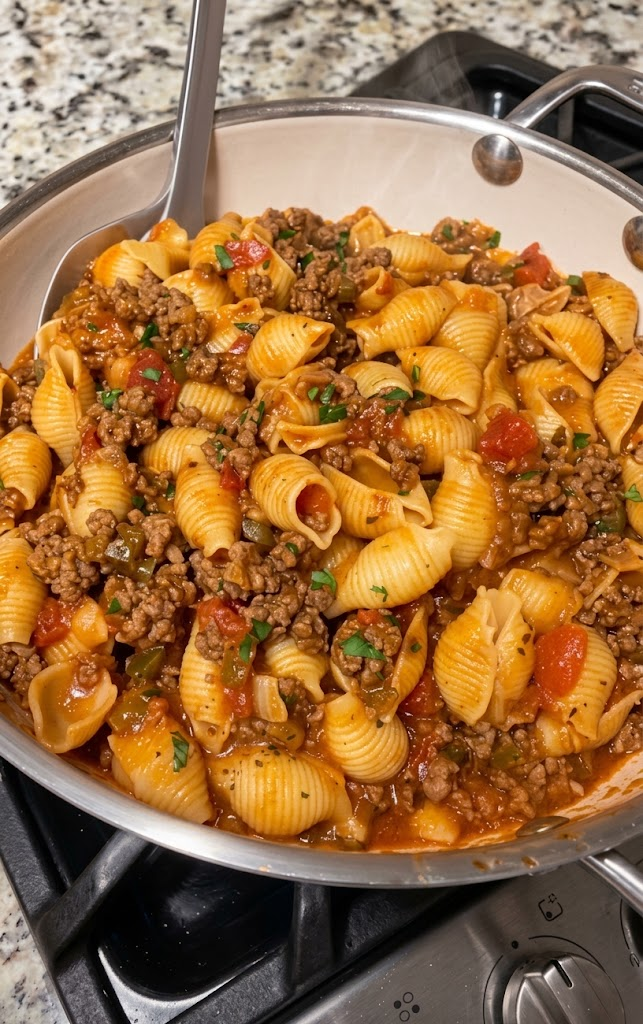 Creamy Beef and Shell Pasta 1 Creamy Beef and Shell Pasta