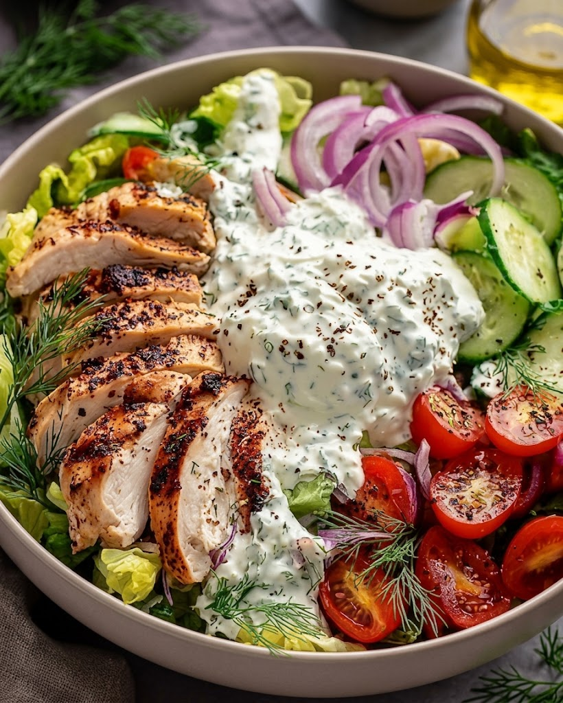 🥗 Grilled Chicken Salad with Tzatziki Sauce 1 🥗 Grilled Chicken Salad with Tzatziki Sauce