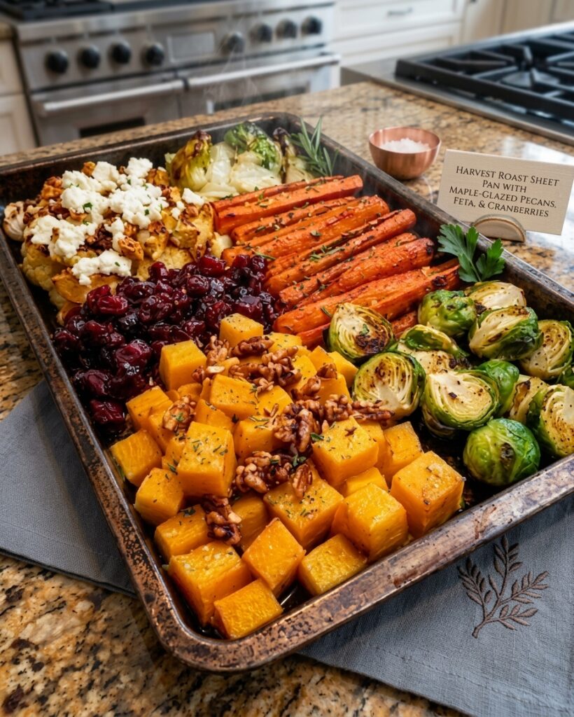Caramelized Butternut Squash, Carrots, Brussels Sprouts & Sweet Potato with Feta, Walnuts & Cranberry-Honey Glaze 1 Caramelized Butternut Squash, Carrots, Brussels Sprouts & Sweet Potato with Feta, Walnuts & Cranberry-Honey Glaze