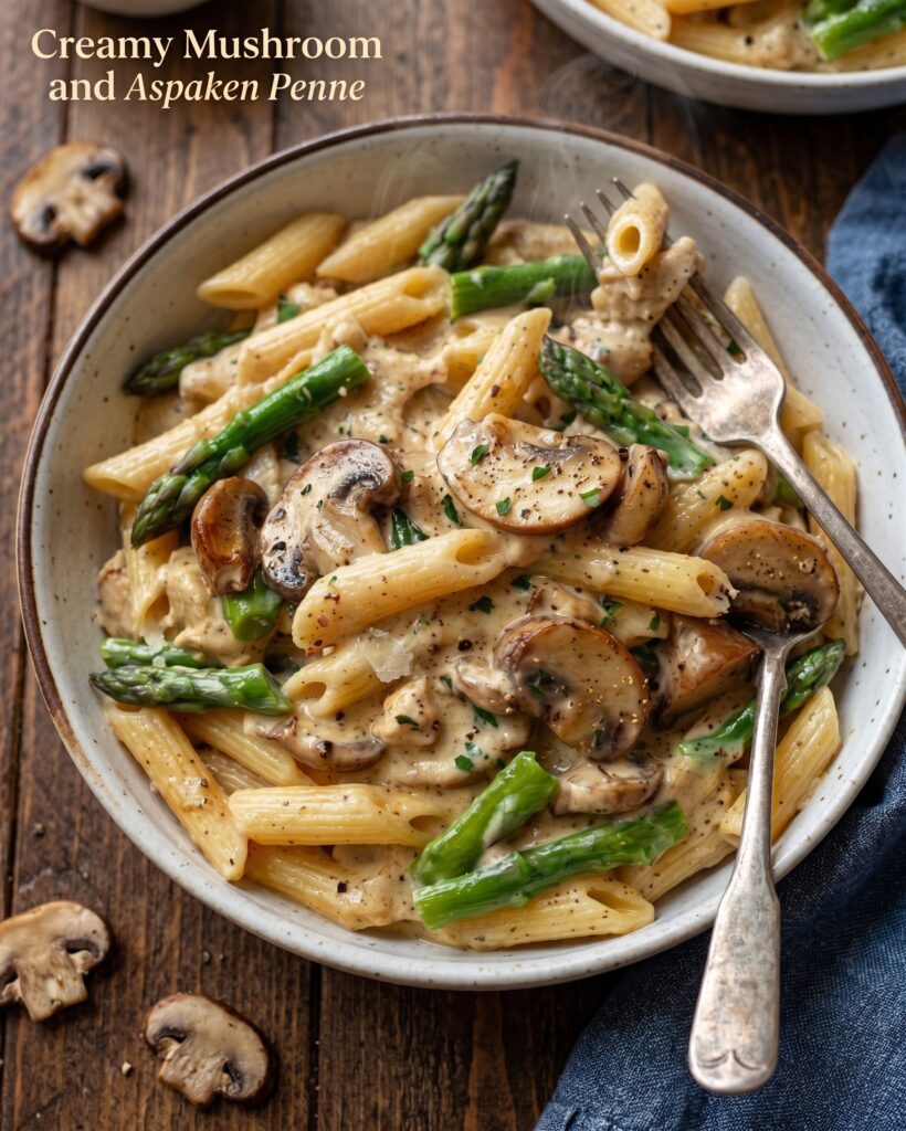 Creamy Mushroom and Asparagus Chicken Penne