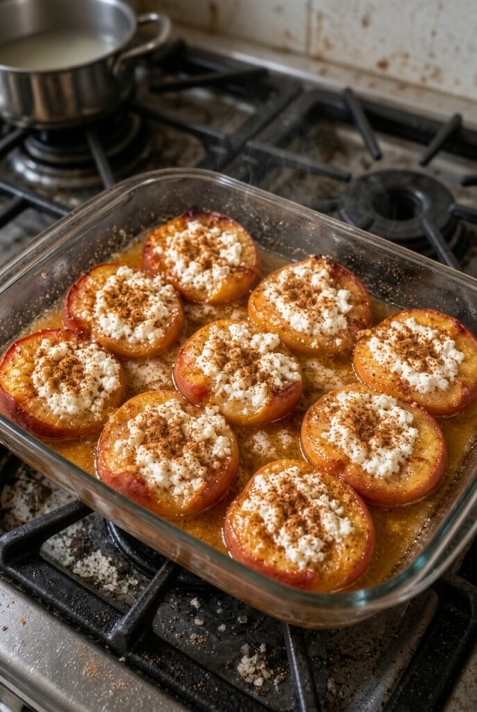 Baked Cinnamon Cottage Cheese Peaches