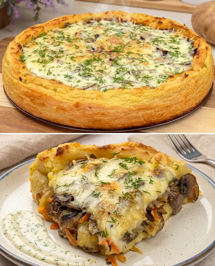 Savory Golden Potato Crust Mushroom Pie 1 Savory Golden Potato Crust Mushroom Pie