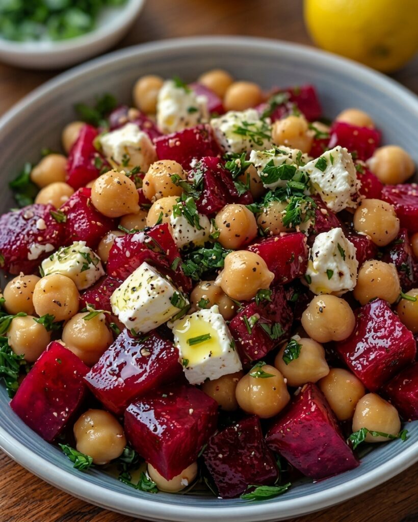 Chickpea, Beet & Feta Salad with Lemon-Garlic Vinaigrette 1 Chickpea, Beet & Feta Salad with Lemon-Garlic Vinaigrette
