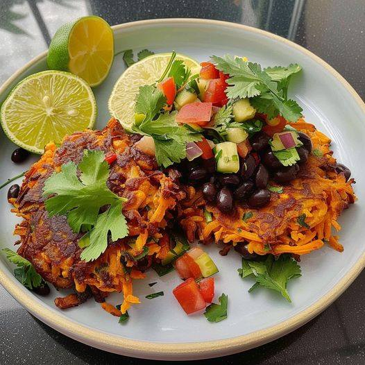 Sweet Potato Fritters with Black Bean Salsa 1 Sweet Potato Fritters with Black Bean Salsa