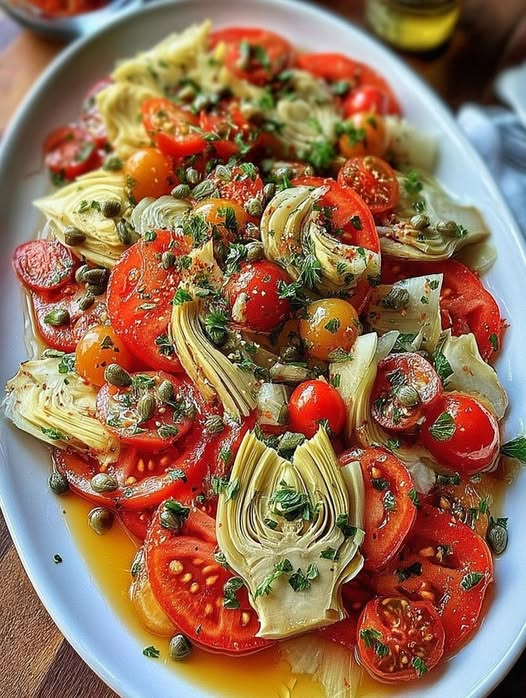 Vegan Refreshing Tomato and Artichoke Salad with Capers 1 Vegan Refreshing Tomato and Artichoke Salad with Capers