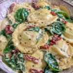 Vegan Tuscan-Inspired Creamy Ravioli with Spinach & Sun-Dried Tomatoes