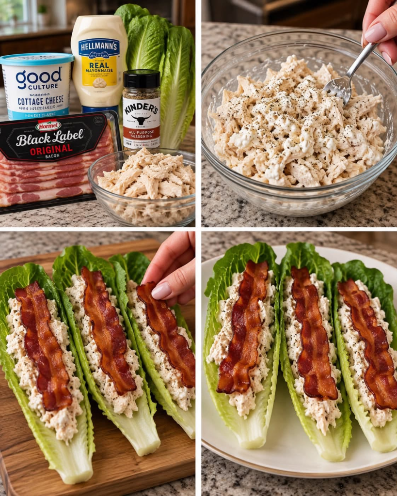 High-Protein Chicken Salad Bacon Lettuce Wraps