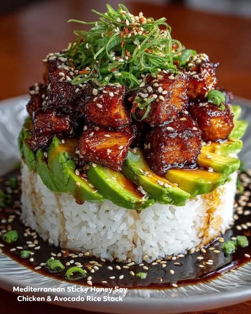 Low-Carb Mediterranean Sticky Honey Soy Chicken & Avocado Rice Stack 1 Low-Carb Mediterranean Sticky Honey Soy Chicken & Avocado Rice Stack