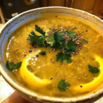 Crushed Lentil Soup with Lemon and Parsley