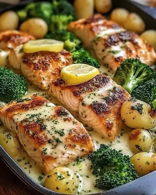 Lemon Salmon with Crispy Potatoes and Broccoli 🥦 