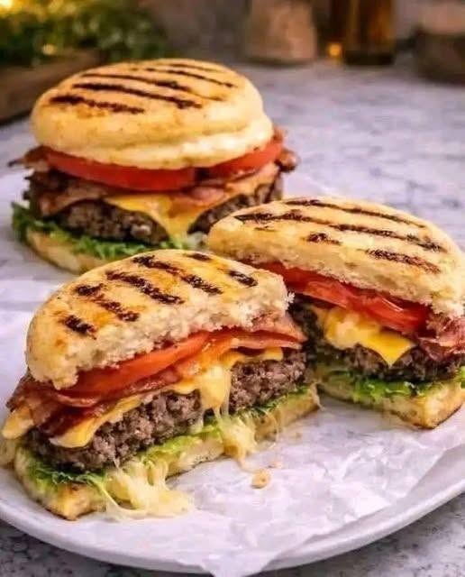 Grilled English Muffin Cheeseburger