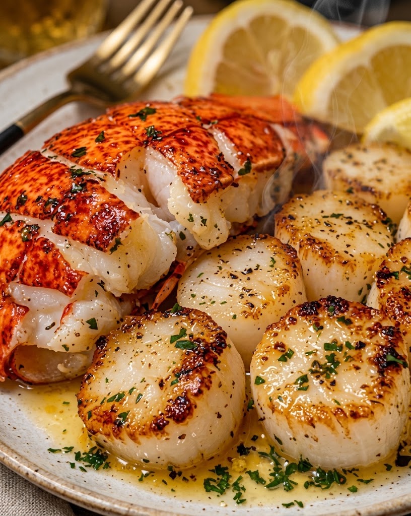 Succulent Garlic Butter Lobster & Scallops with Herbs