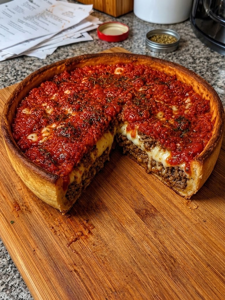 Chicago-Style Deep Dish Meat & Cheese Pizza