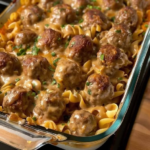 Creamy Swedish Meatball Noodle Bake