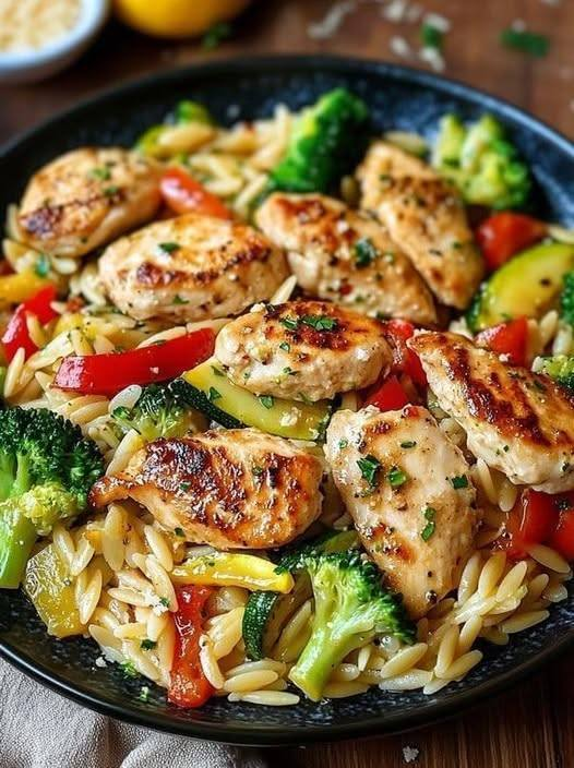 Low-Carb Lemon Chicken Orzo with Veggies